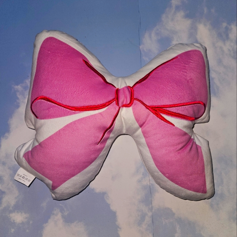 Pink & White Bow Accent Pillow Tik Tok Viral Pillow Dorm Girly Decor